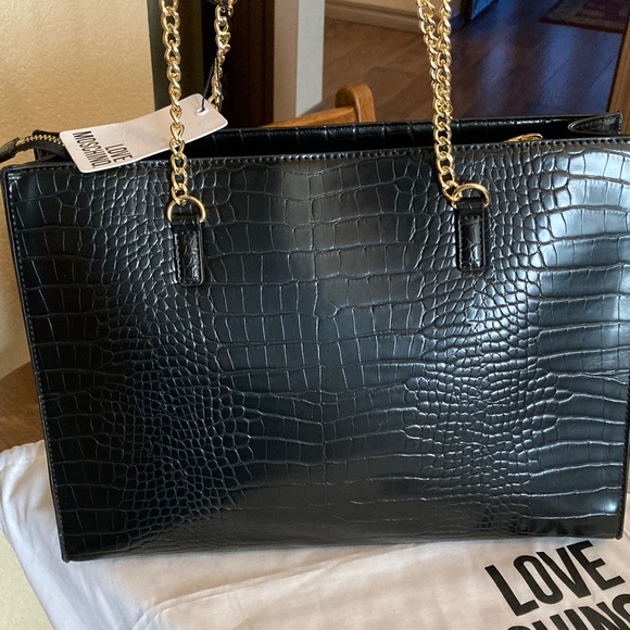 Love Moschino Croc Embossed Vegan Leather Heart Charm Tote with Dust Bag NWT - Picture 5 of 12